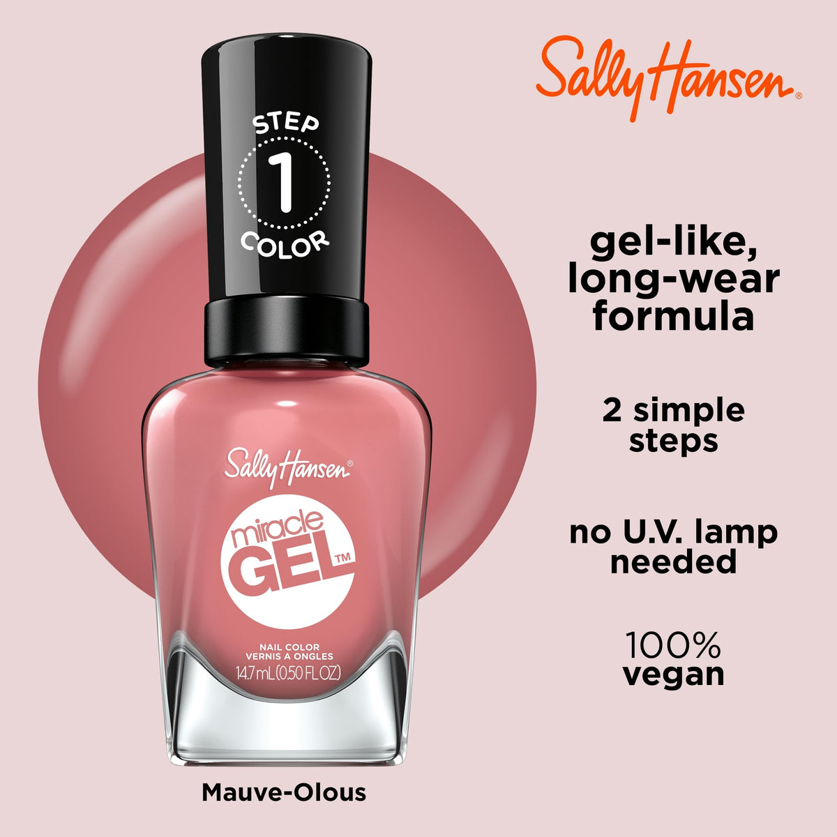 Sally Hansen Miracle Gel Mauve-olous polish with Shiny Topcoat
