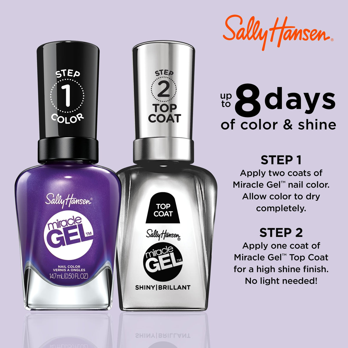 Sally Hansen Miracle Gel Nail Polish 579 Purplexed bottle with brush close-up