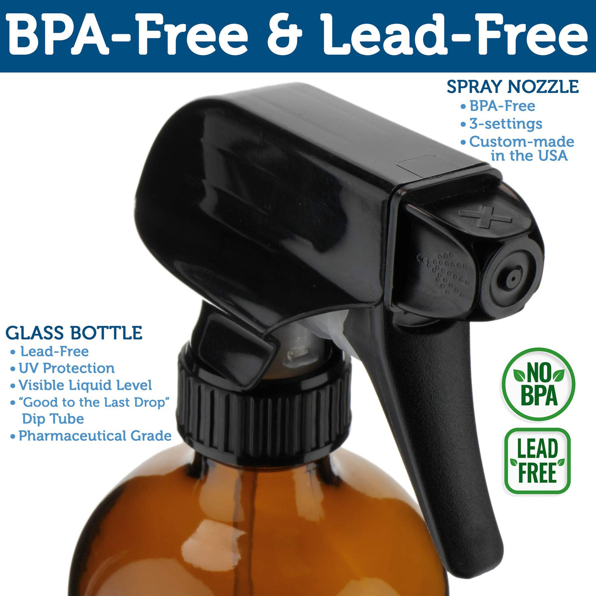 Sally's Organics 16oz amber glass spray bottle with labels