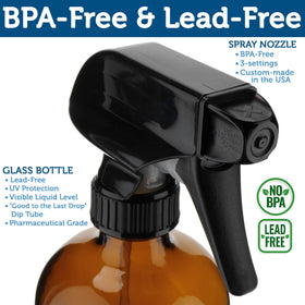 Sally's Organics 16oz amber glass spray bottle with labels