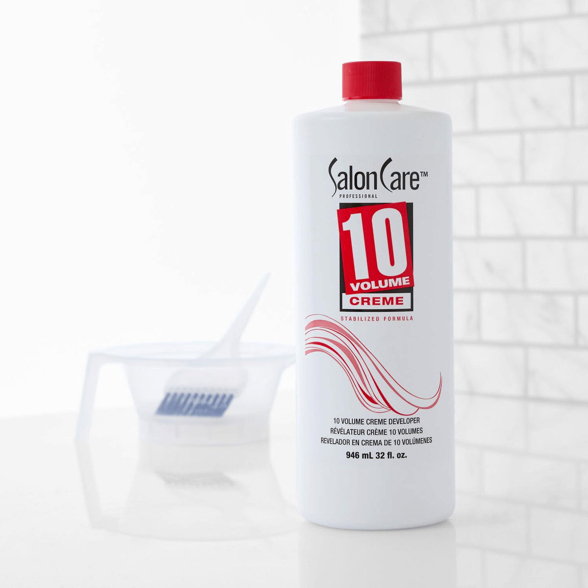 Salon Care 10 Volume Creme Developer 32 Oz in a beauty salon
