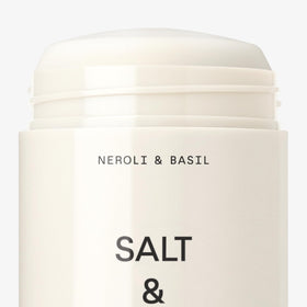 Salt & Stone Aluminum-Free Deodorant on a bathroom shelf