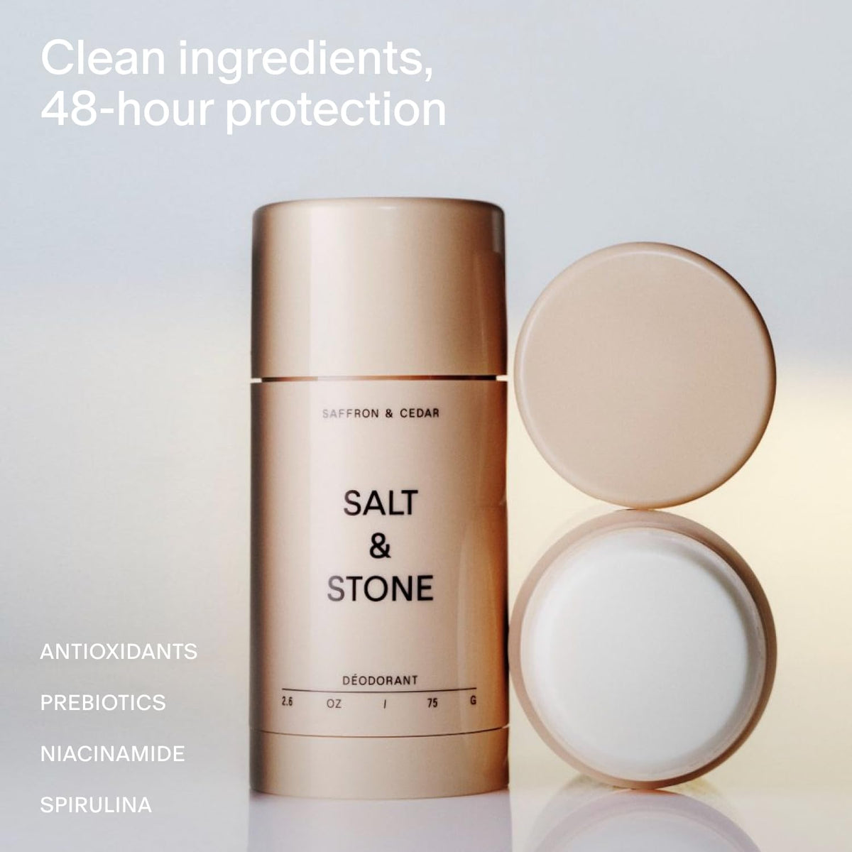 Salt & Stone Aluminum-Free Deodorant Saffron & Cedar packaging