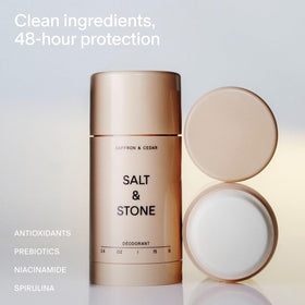 Salt & Stone Aluminum-Free Deodorant Saffron & Cedar packaging