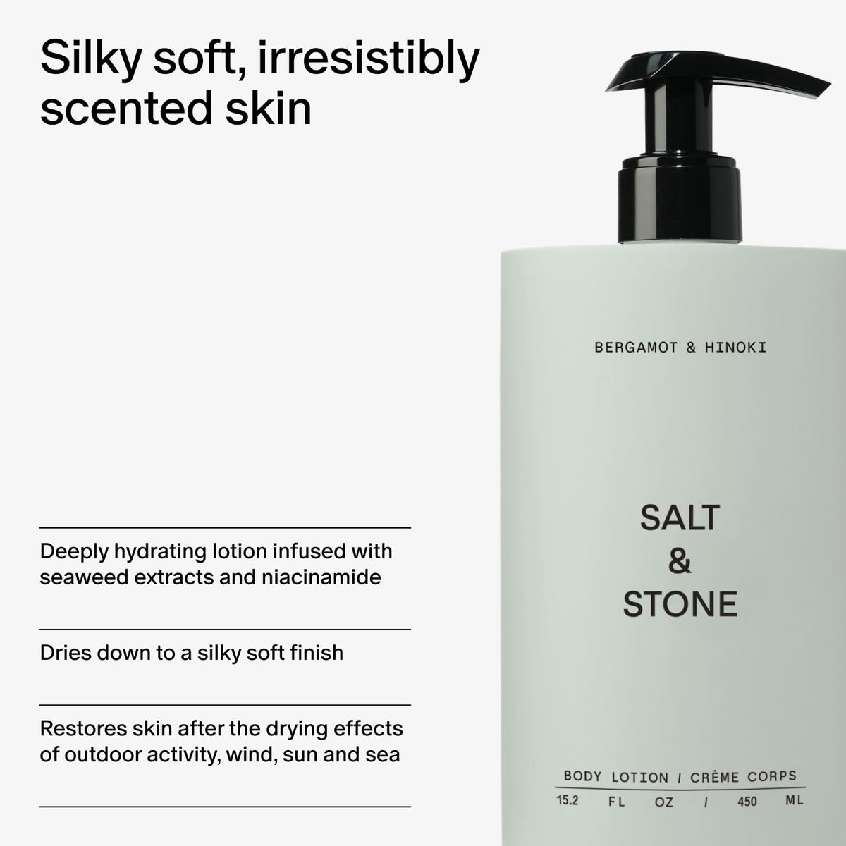 Salt & Stone Body Lotion in a bathroom setting
