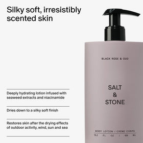 Salt & Stone Body Lotion packaging with ingredients