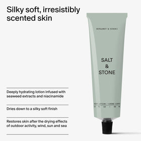 Salt & Stone Body Lotion packaging with ingredients
