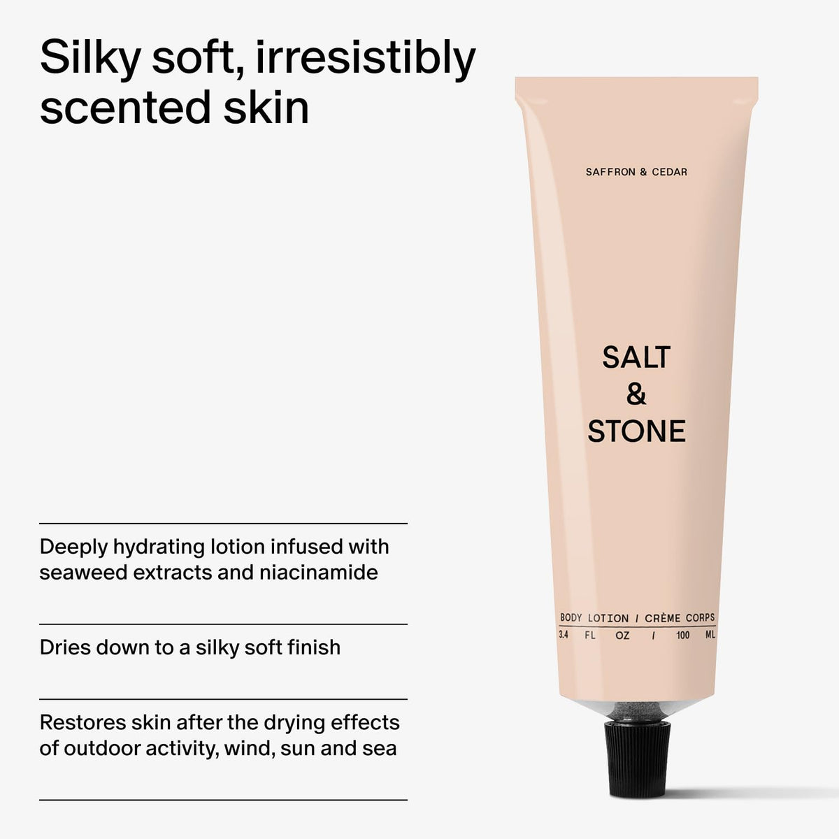 Salt & Stone Body Lotion Saffron & Cedar packaging