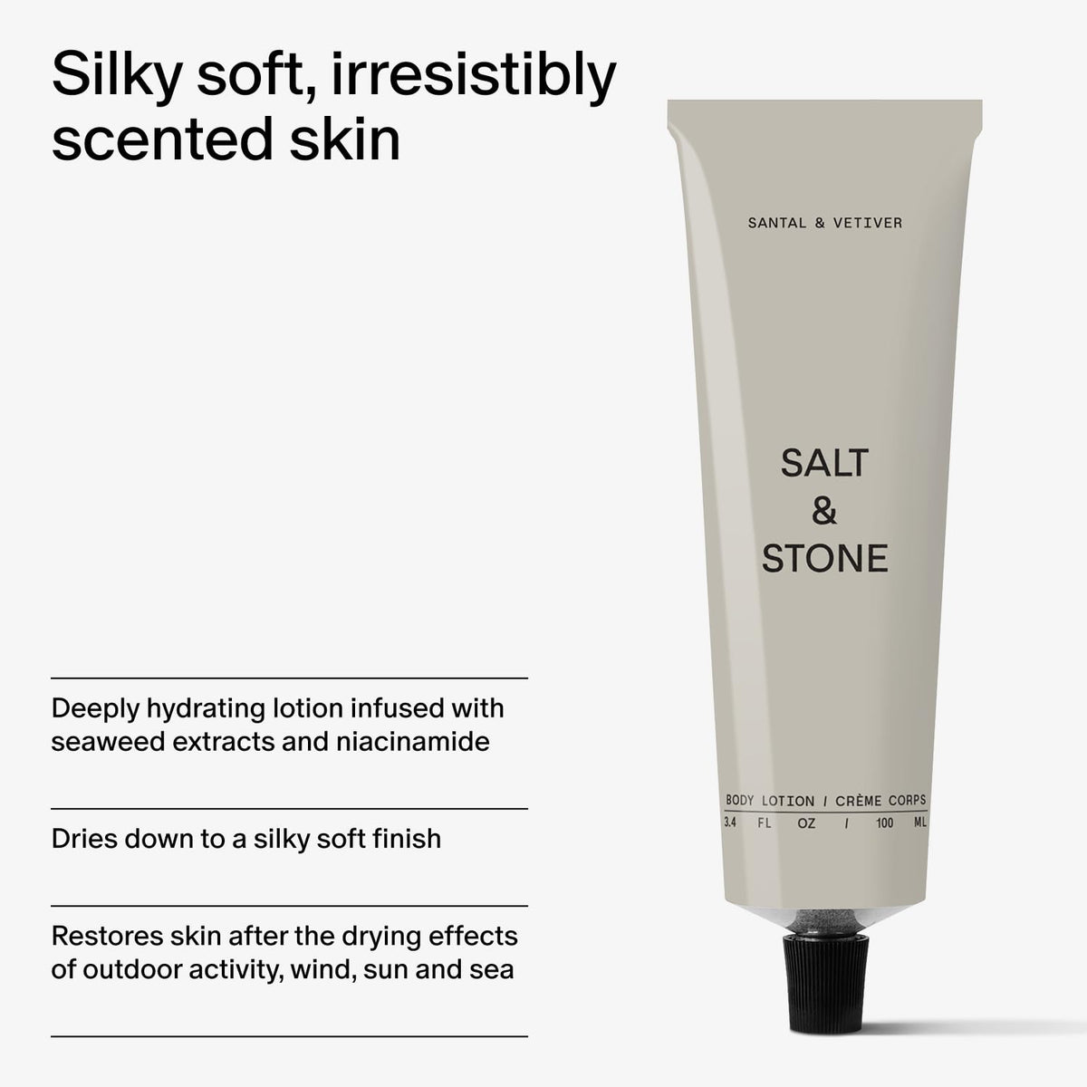 Salt & Stone Body Lotion Santal & Vetiver with natural background