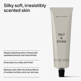 Salt & Stone Body Lotion Santal & Vetiver with natural background