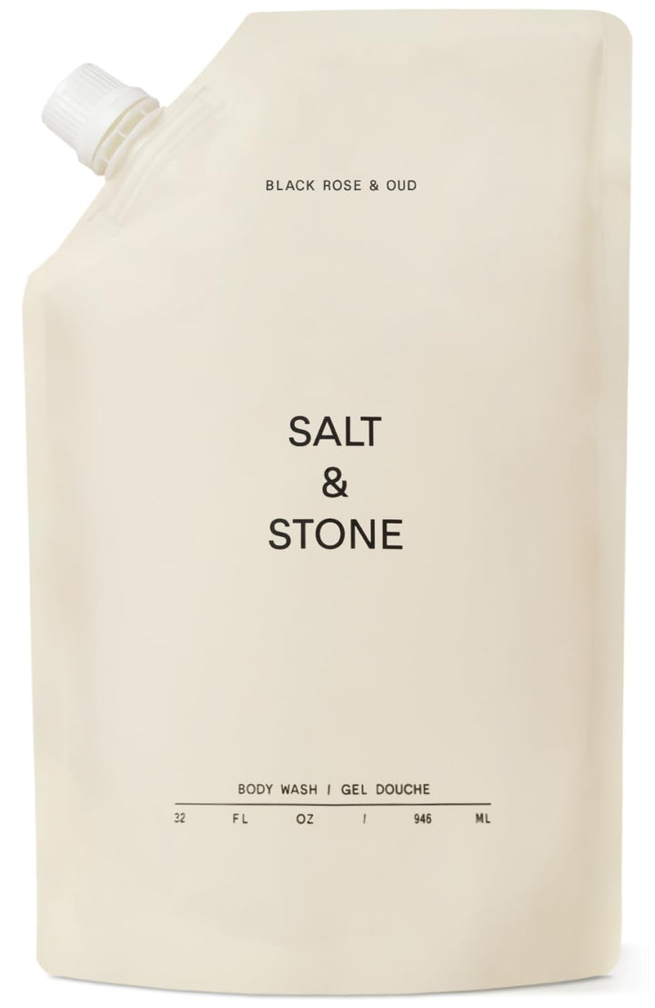 Salt & Stone Body Wash Black Rose & Oud 32 fl oz refill front view