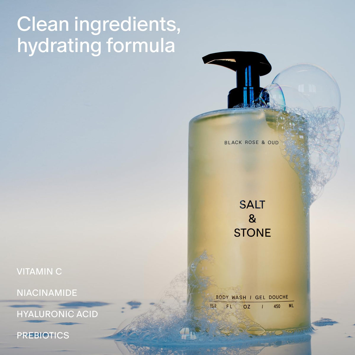 Salt & Stone Body Wash Black Rose & Oud back view