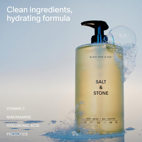 Salt & Stone Body Wash Black Rose & Oud bottle with pump