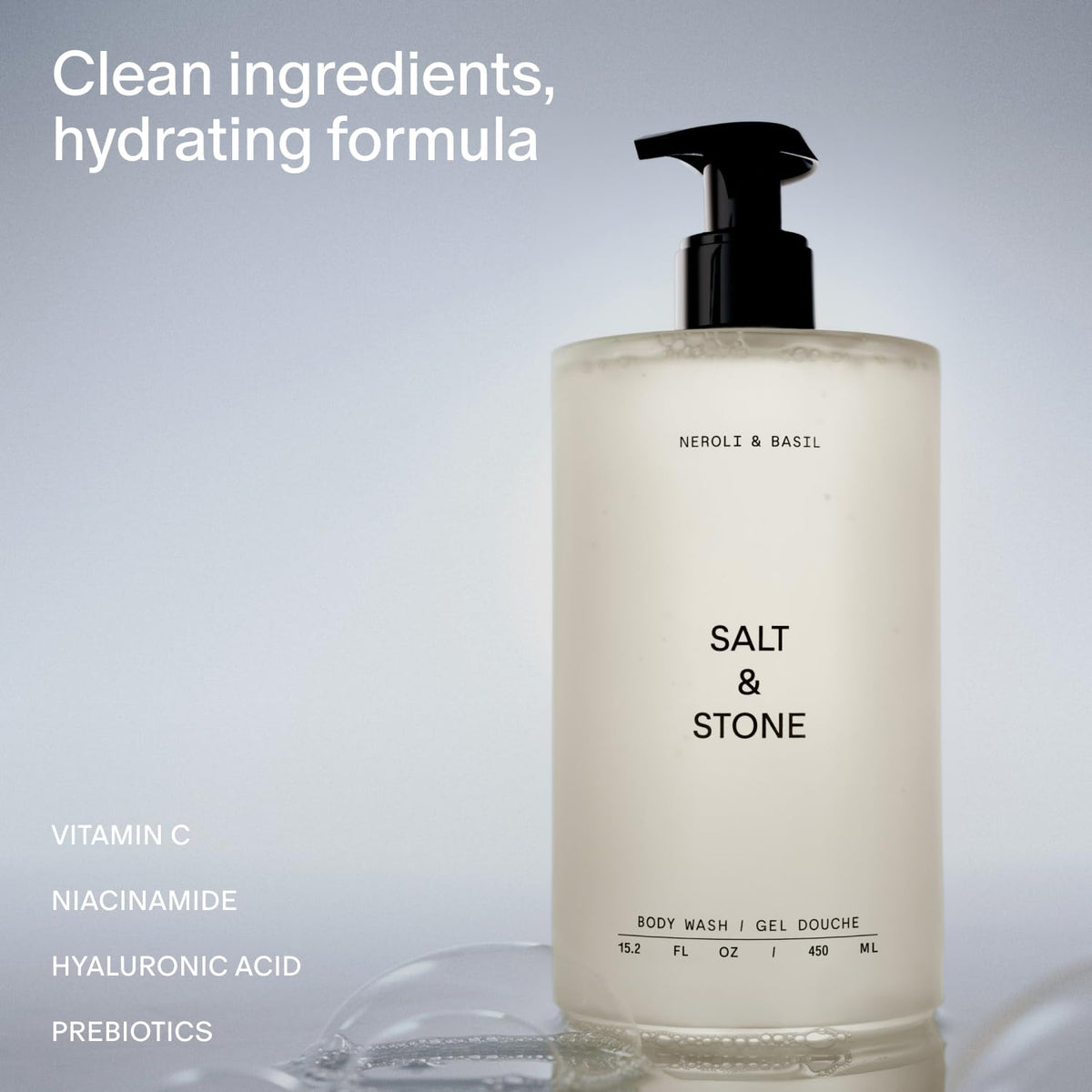 Salt & Stone Body Wash Neroli & Basil back view