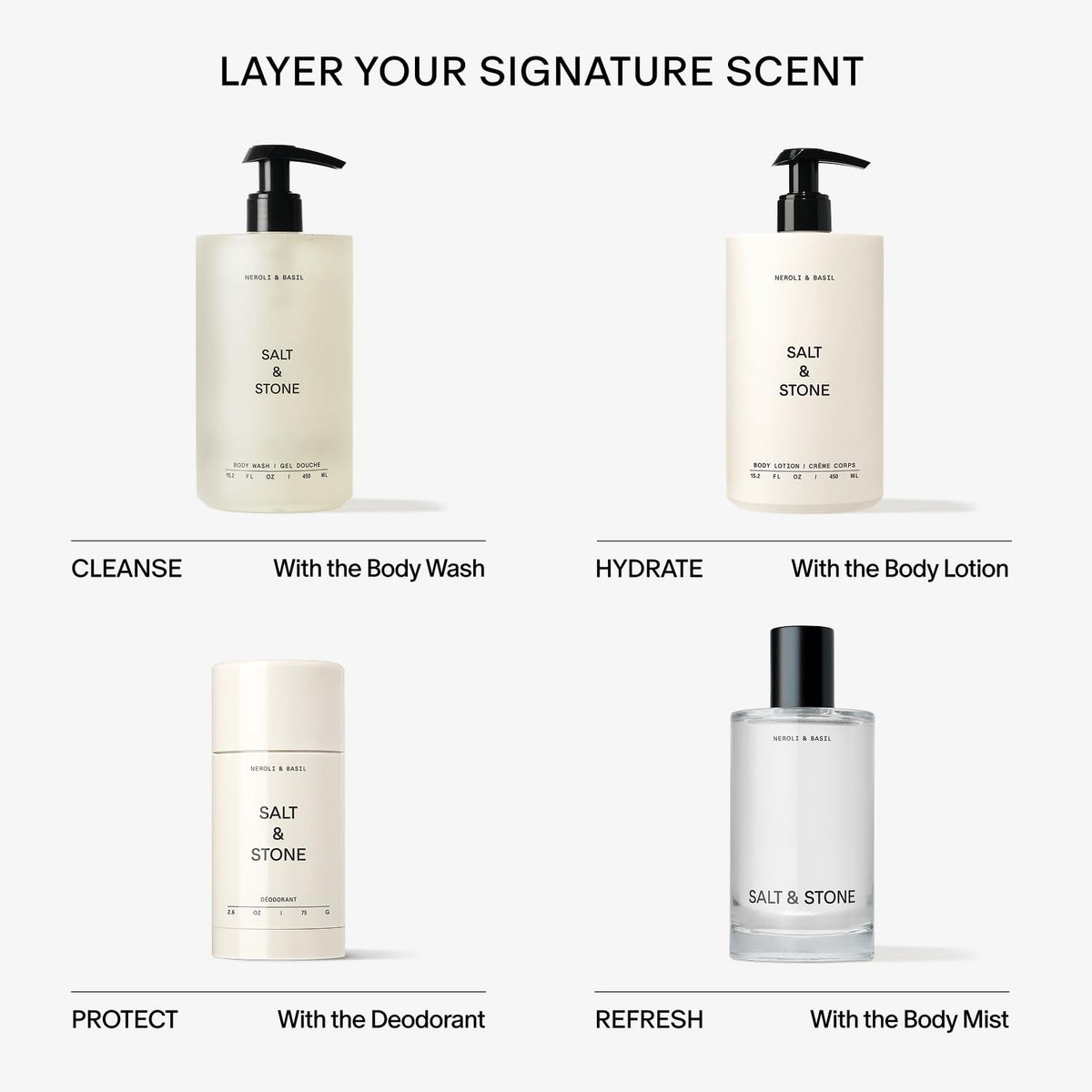 Salt & Stone Body Wash Neroli & Basil with lather on hands