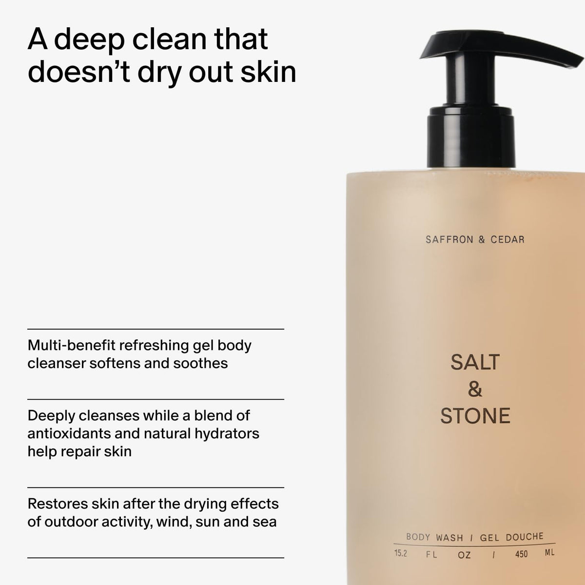 Salt & Stone Body Wash Saffron & Cedar with natural ingredients
