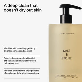 Salt & Stone Body Wash Santal & Vetiver cap open