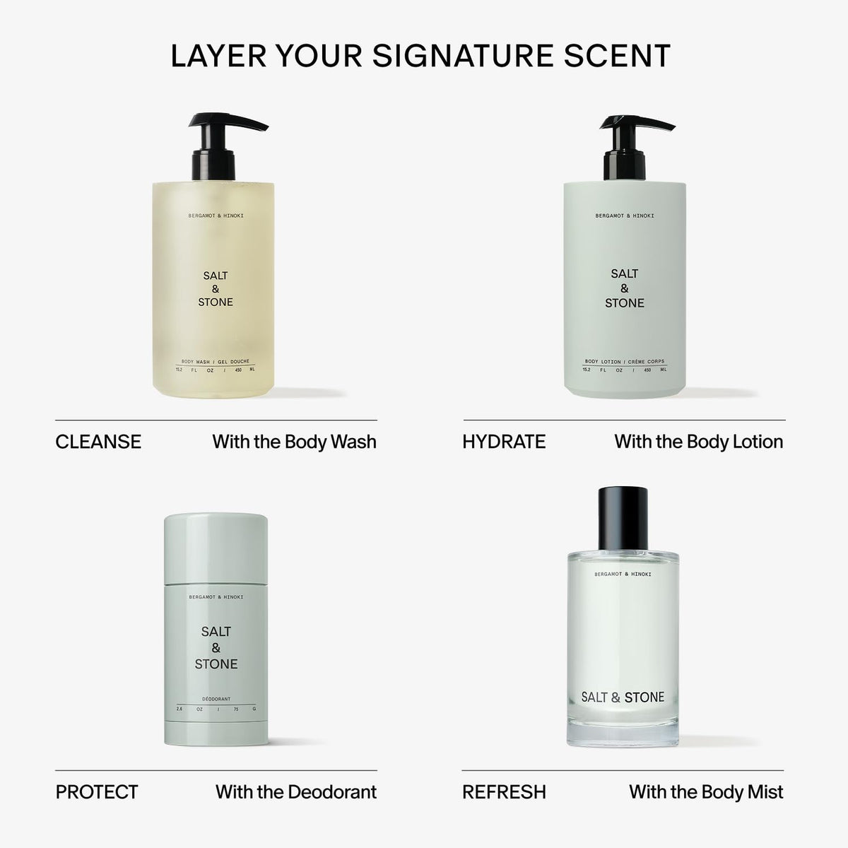 Salt & Stone Deodorant Trio Set on a bathroom shelf