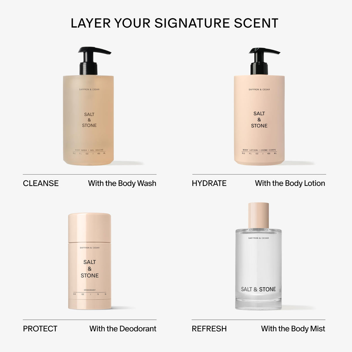 Salt & Stone Hair & Body Mist Saffron & Cedar next to plants