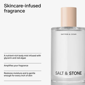 Salt & Stone Hair & Body Mist Saffron & Cedar packaging