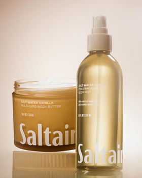 Saltair Body Mist Salt Water Vanilla mist being sprayed on skin