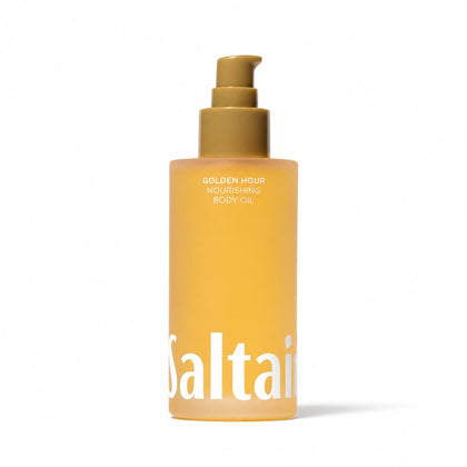 Saltair Body Oil 4 fl oz front view with golden hour packaging