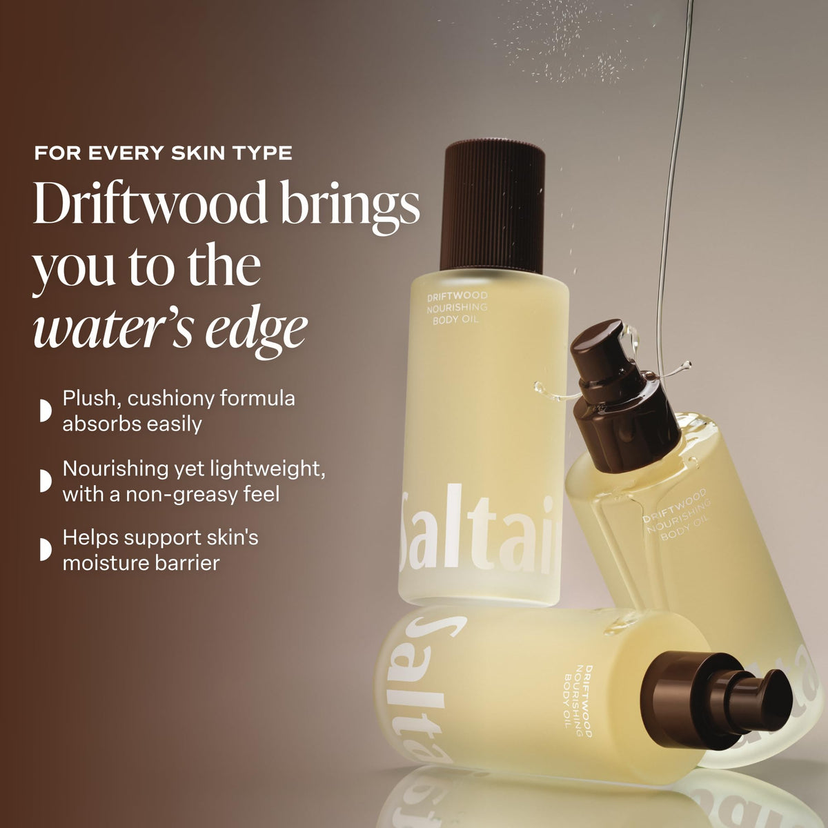 Saltair Body Oil 4 fl oz on a bathroom counter