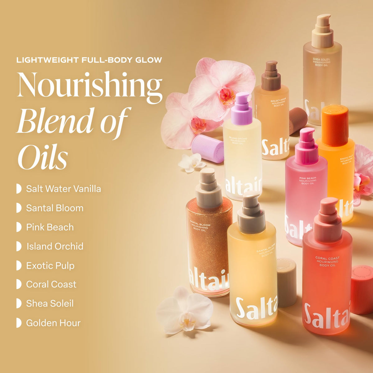 Saltair Body Oil 4 fl oz with a backdrop of shea nuts and vanilla