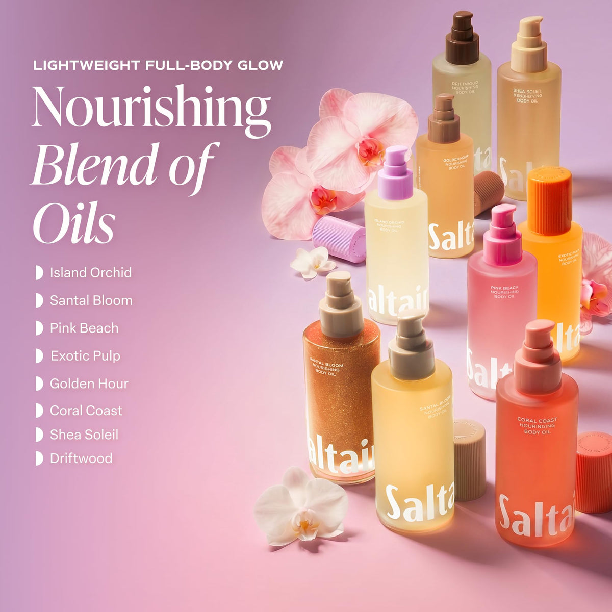 Saltair Body Oil Island Orchid with tropical flowers