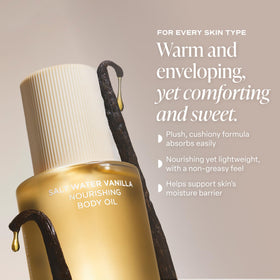 Saltair Body Oil with tropical background