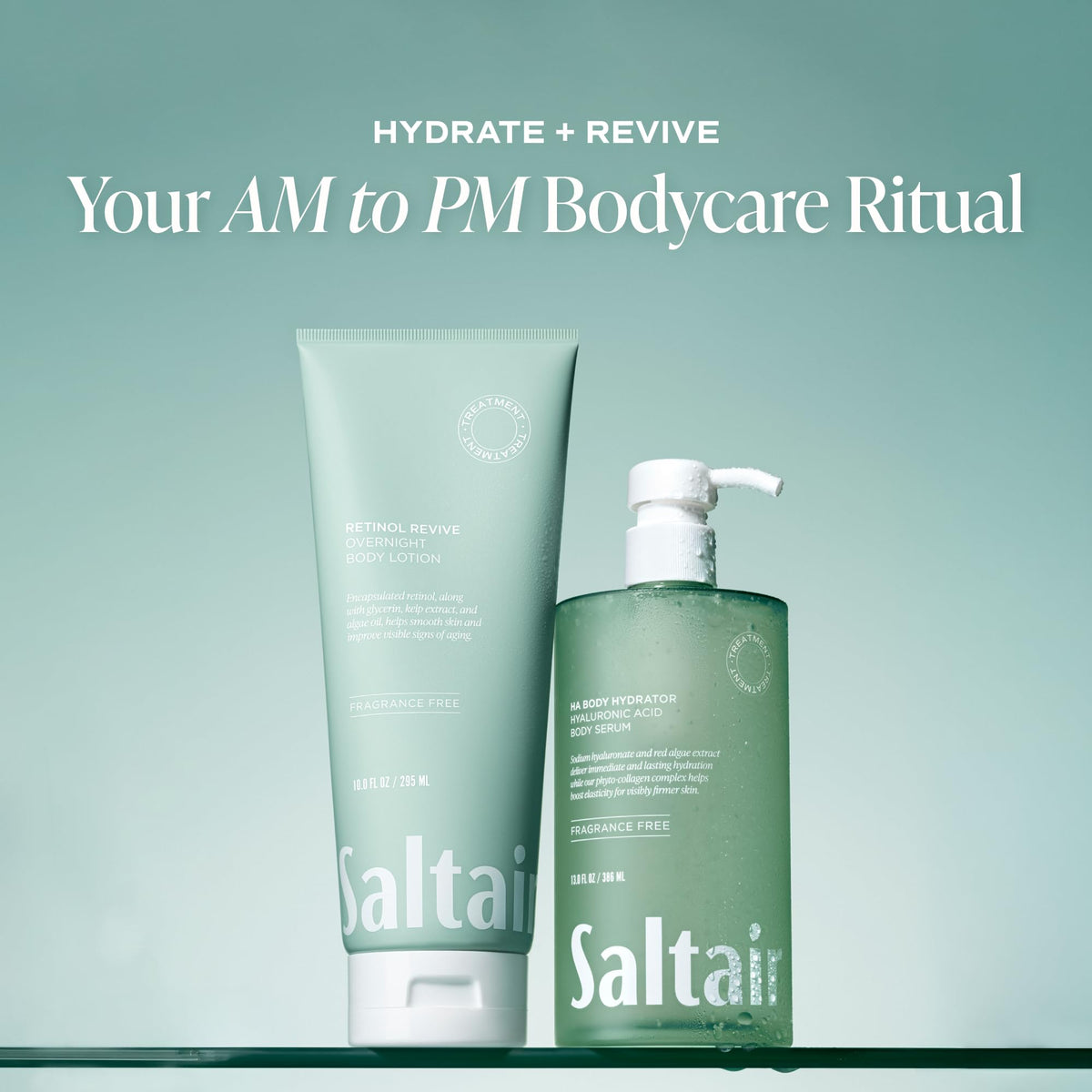Saltair Hyaluronic Acid Body Serum cap open revealing pump