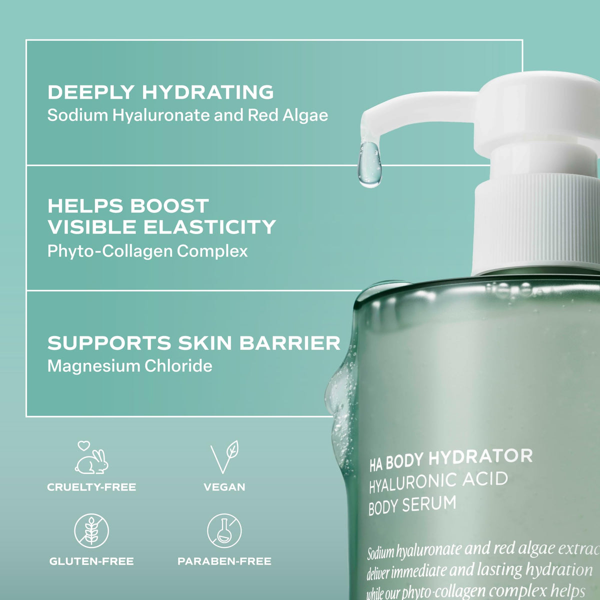 Saltair Hyaluronic Acid Body Serum side view showing packaging details