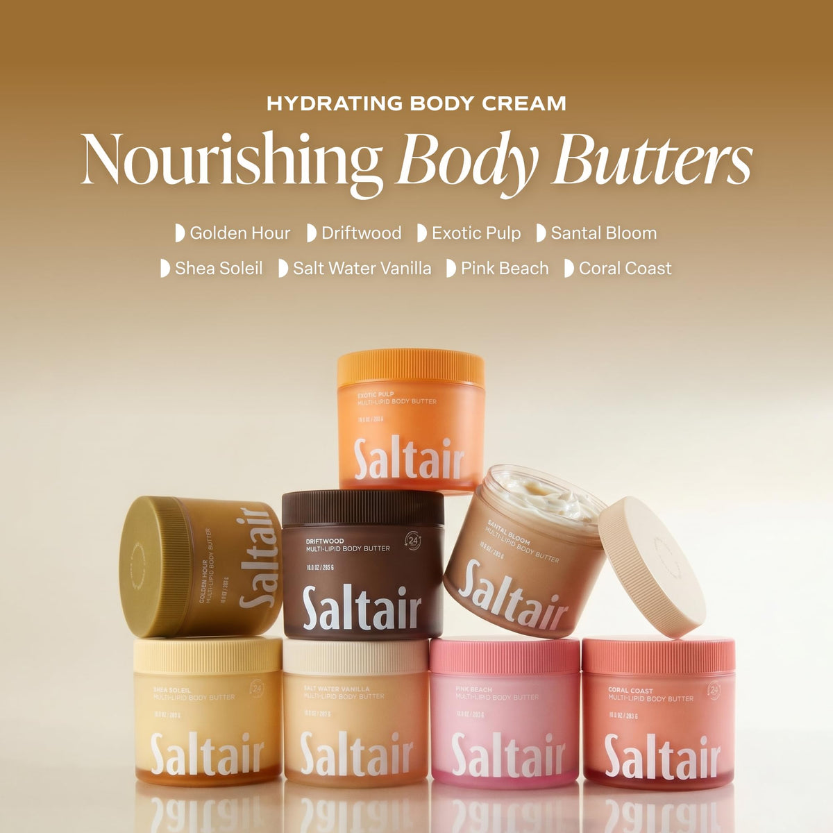 Saltair Multi-Lipid Body Butter 10 oz opened showing creamy texture