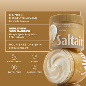 Saltair Multi-Lipid Body Butter 10 oz with a hand applying the cream
