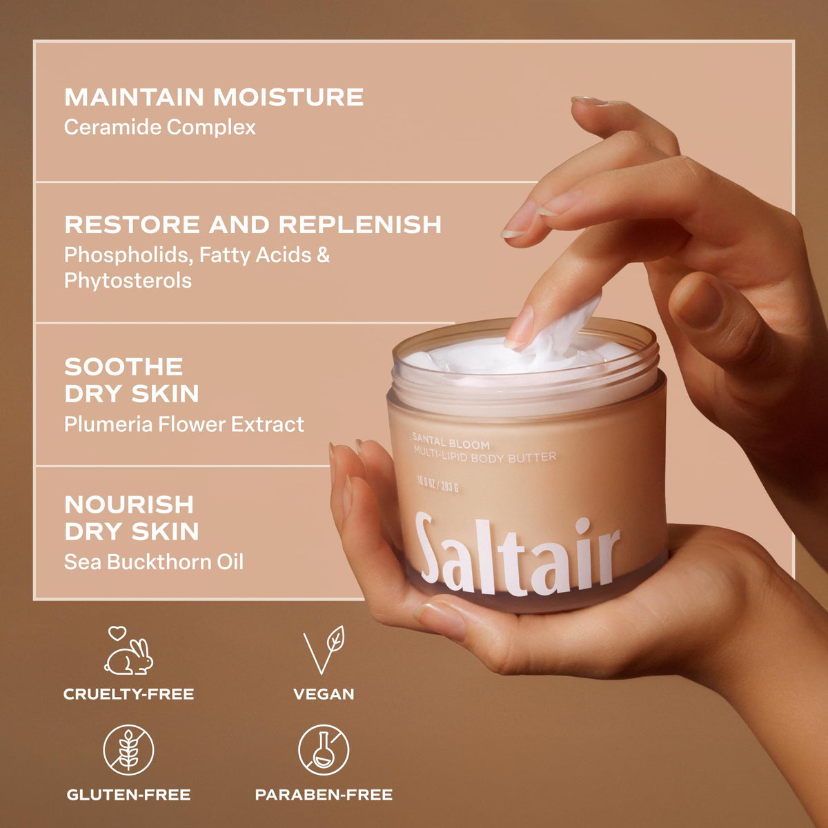 Saltair Multi-Lipid Body Butter Santal Bloom in use