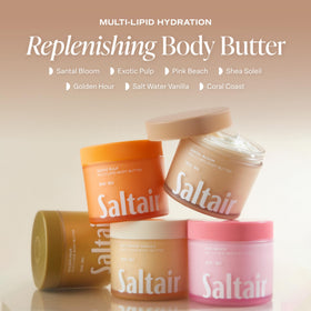 Saltair Multi-Lipid Body Butter Santal Bloom on a bathroom counter