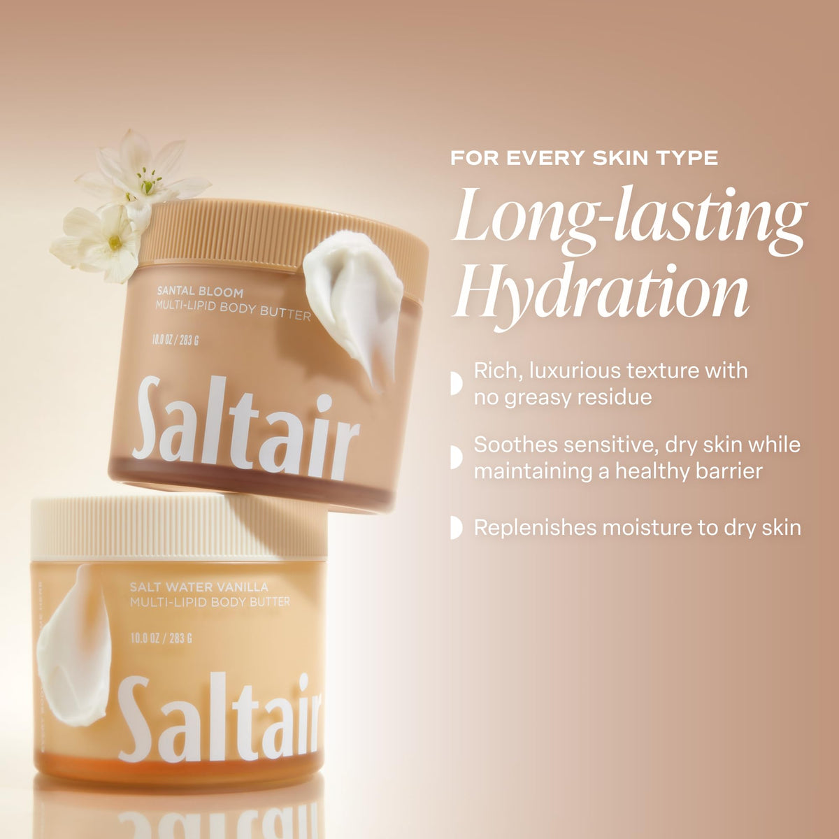 Saltair Multi-Lipid Body Butter Santal Bloom with flowers