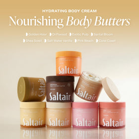 Saltair Multi-Lipid Body Butter with ingredients on display
