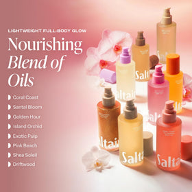 Saltair Nourishing Body Oil Coral Coast in a bathroom setting