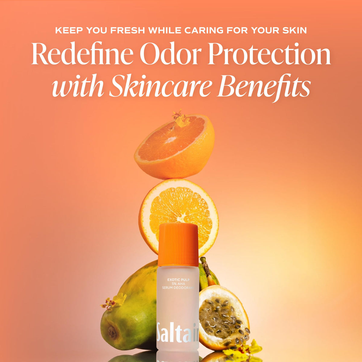 Saltair Serum Deodorant 5% AHA Roll-On application on skin
