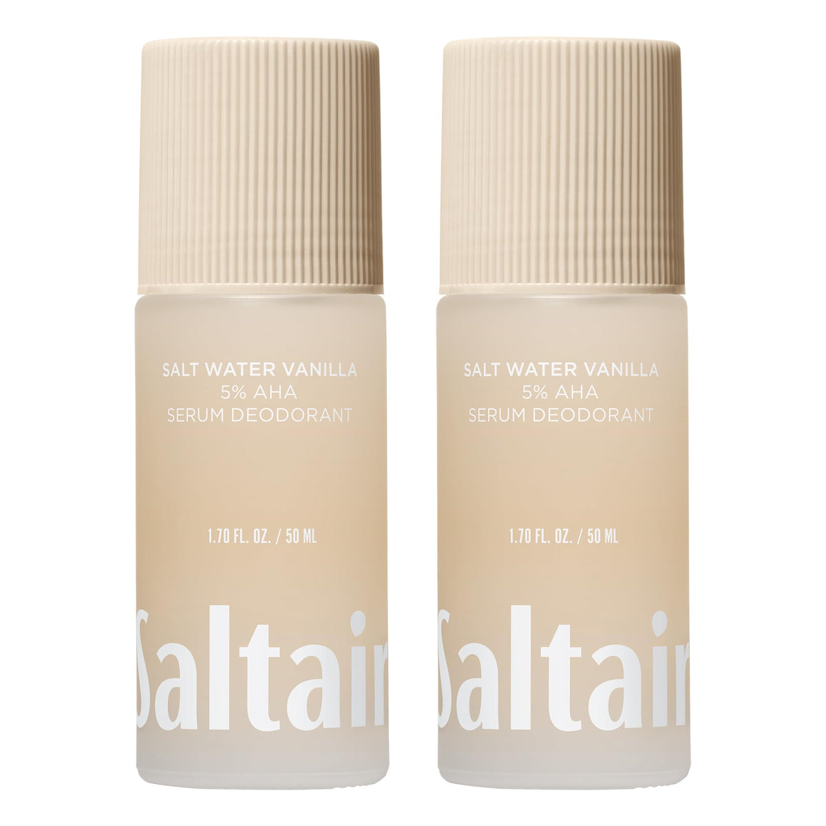 Saltair Serum Deodorant 5% AHA Roll-On front view with Salt Water Vanilla scent
