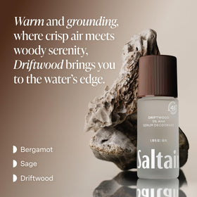 Saltair Serum Deodorant Driftwood packaging with ingredients