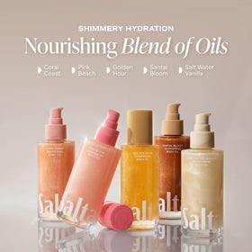 Saltair Shimmering Body Oil bottle with natural elements