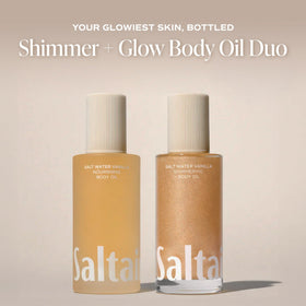 Saltair Shimmering Body Oil with soft glowing skin background