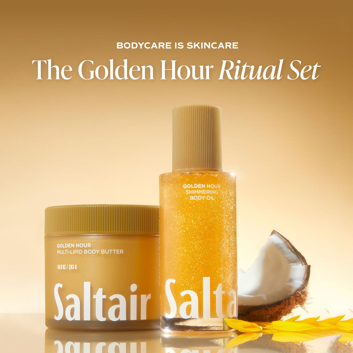 Saltair Shimmering Body Oil with tropical background