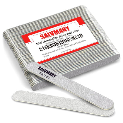 SALVMARY Disposable Zebra Nail Files pack of 50 with a close-up view
