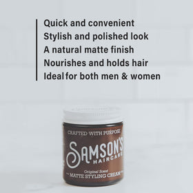 SAMSON'S HAIRCARE Matte Styling Cream packaging details