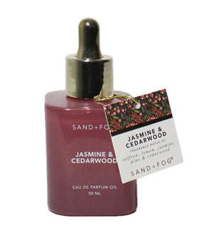 Sand + Fog Jasmine & Cedarwood Eau de Parfum Oil 1.7oz dropper bottle front view