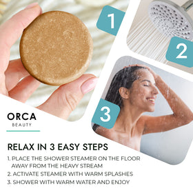 Sandalwood shower steamer with warm water