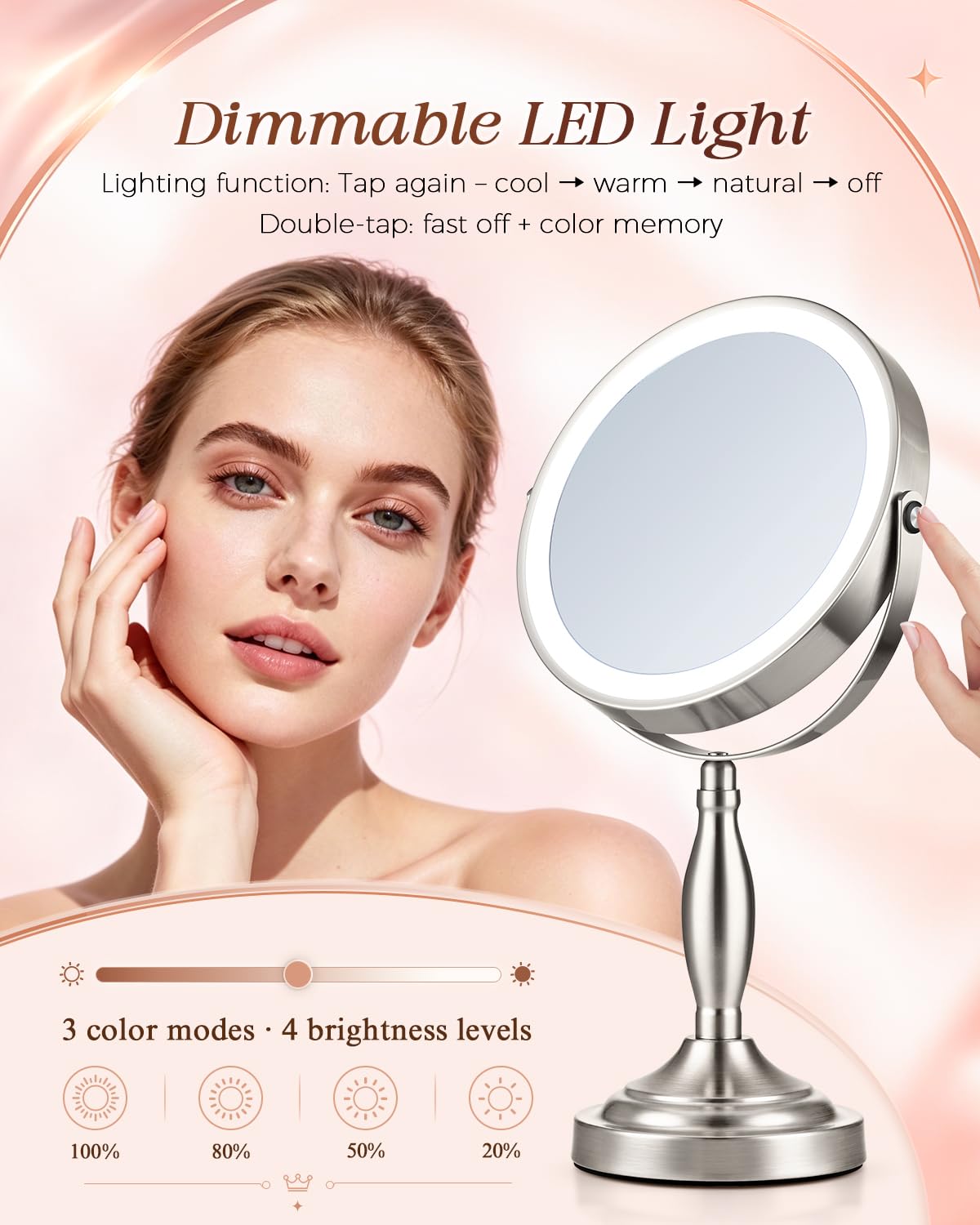 SANFANGIE Makeup Mirror illuminated under different light modes